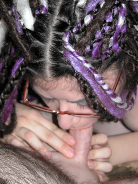 Nerdy fatty in glasses LuLu Garcia gives head while getting stripped