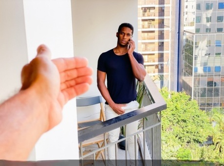 Ebony gay dude with a huge dick Manuel Skye gets boned by a white dude in POV